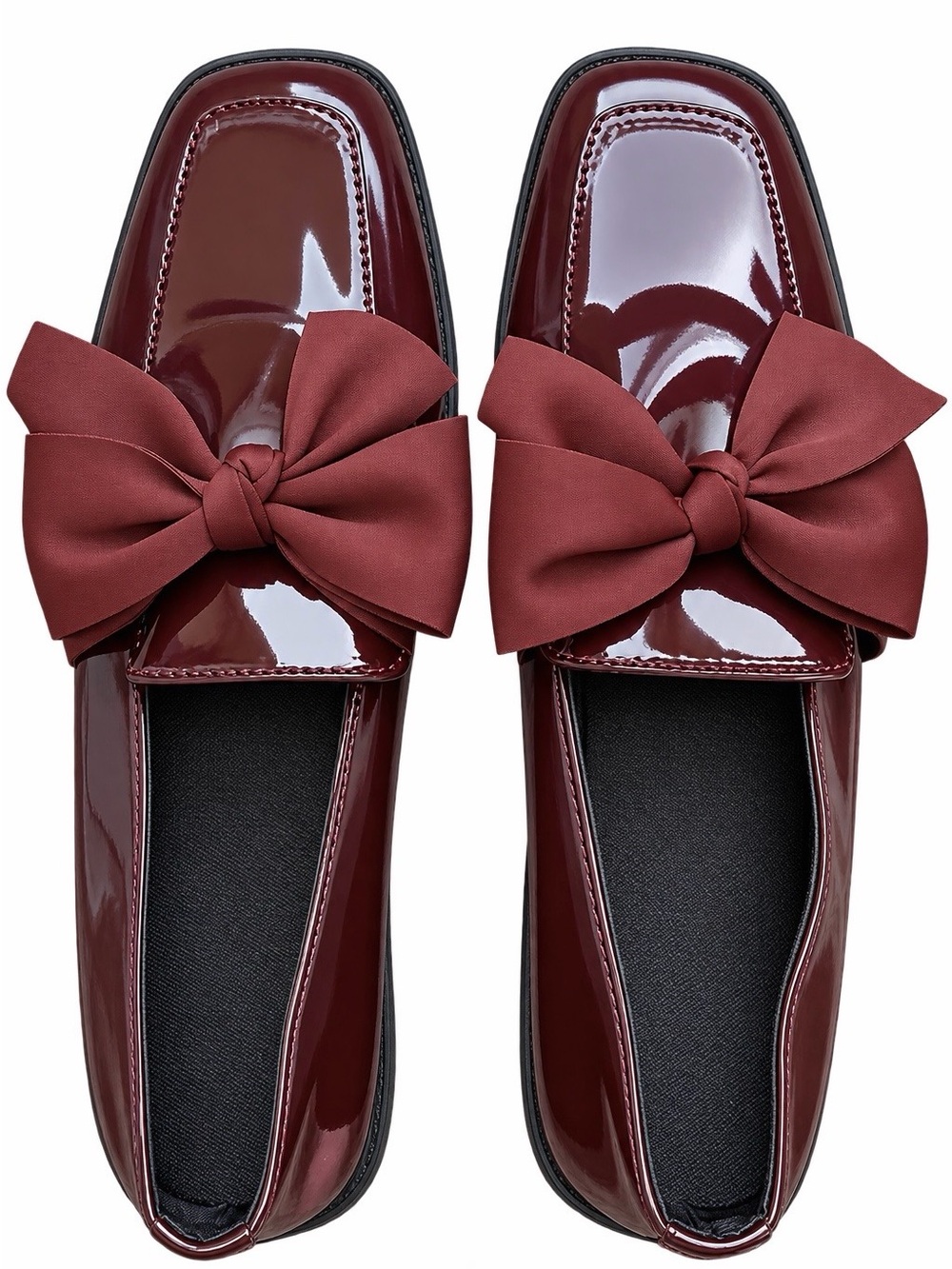 Patent Bow-Accent Women's Loafers in Burgundy